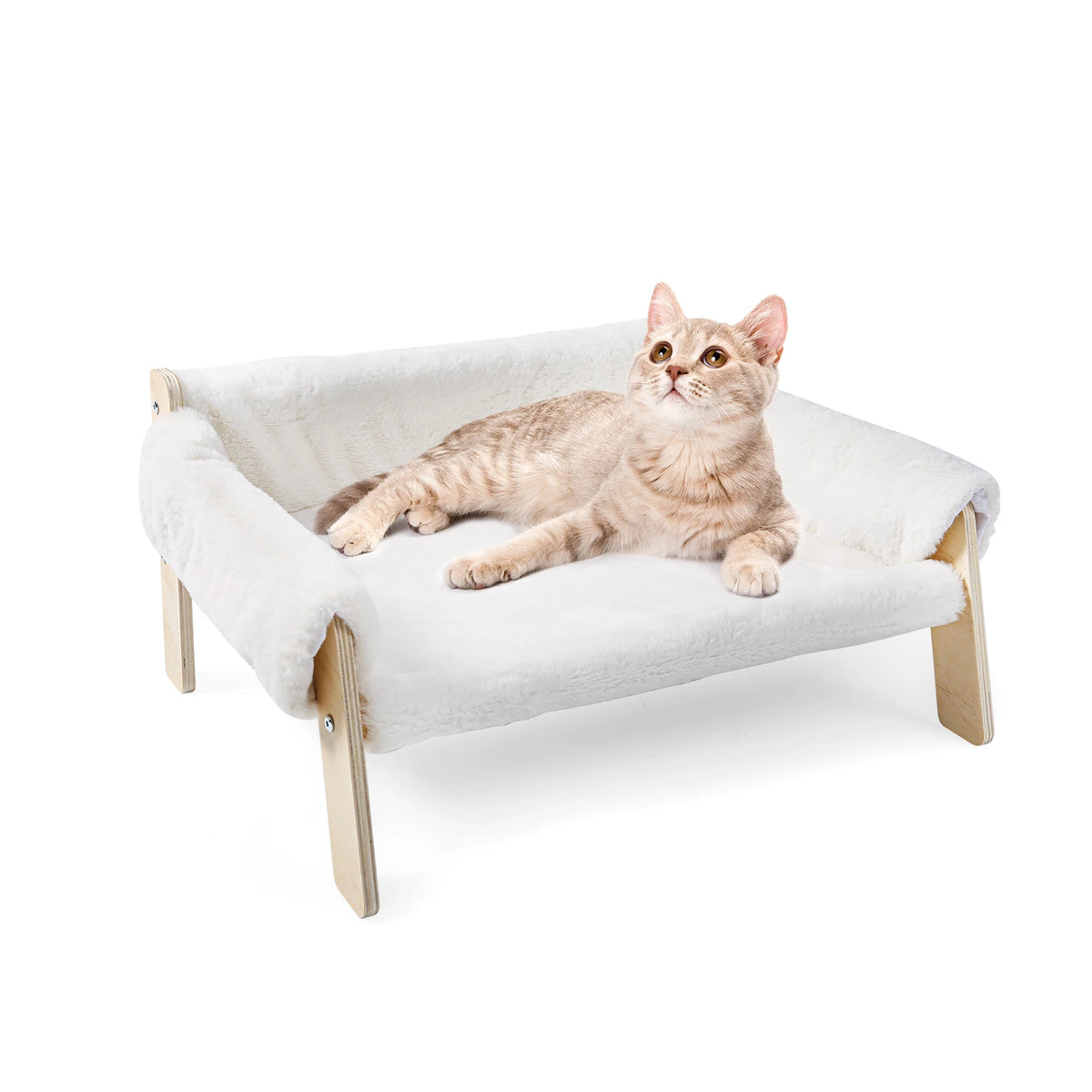 Elevated Plush Cat Sofa Bed Sturdy Wooden Frame Furniture