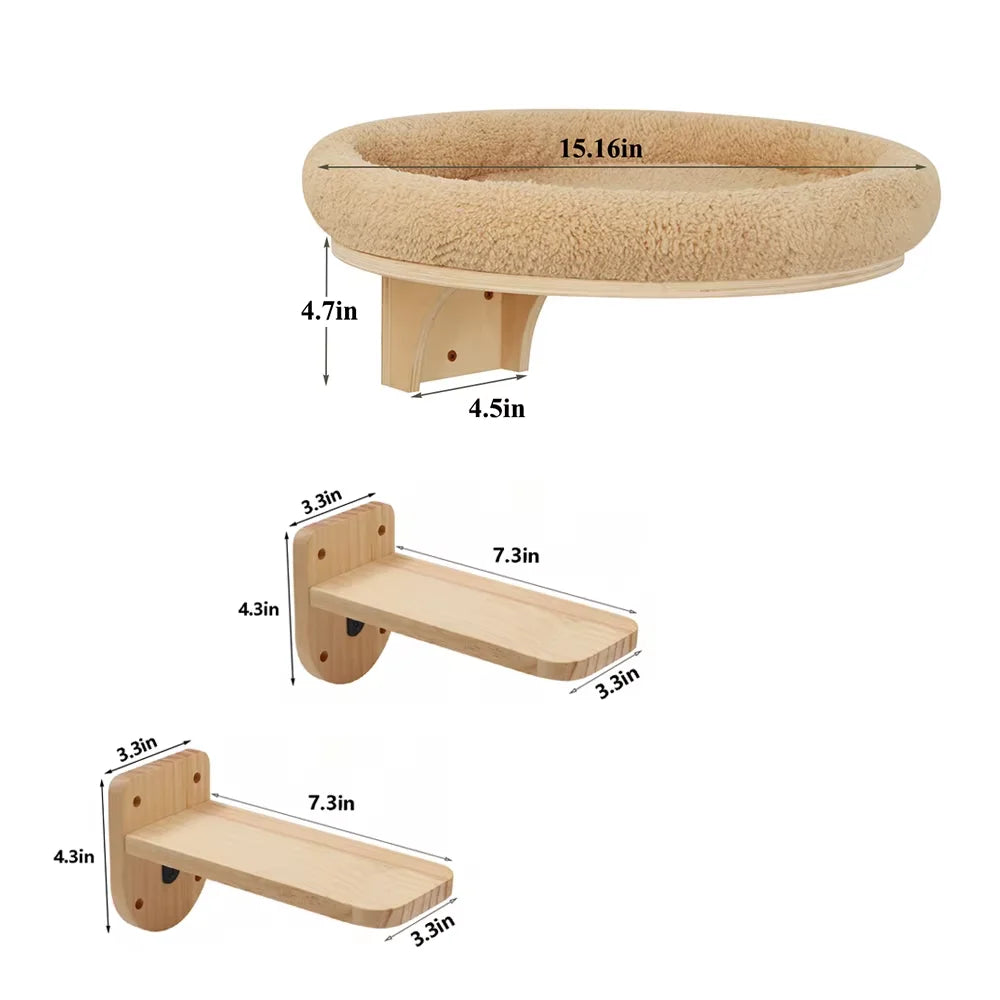 CWV Wall Mounted Pine Wood Cat Hammock With Scratching Post