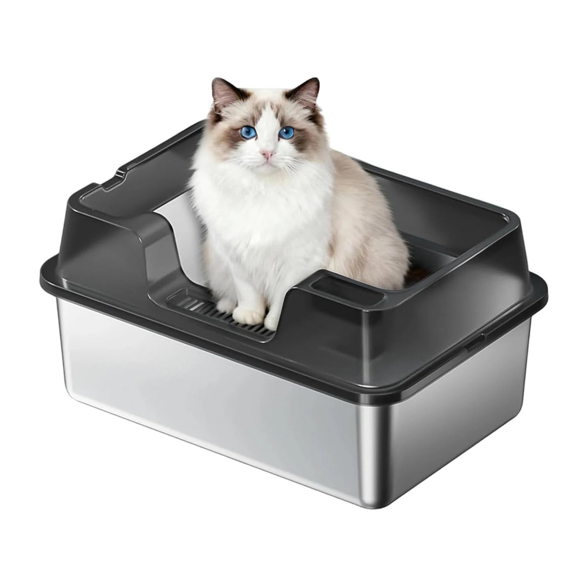 HiMISS Enclosed Stainless Steel Cat Litter Box With High Walls