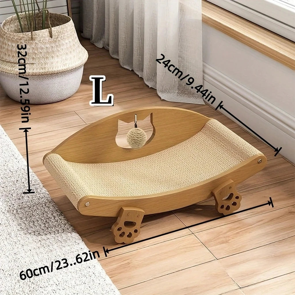 Wooden Frame Sisal Cat Scratcher Bed With Durable Woven Surface