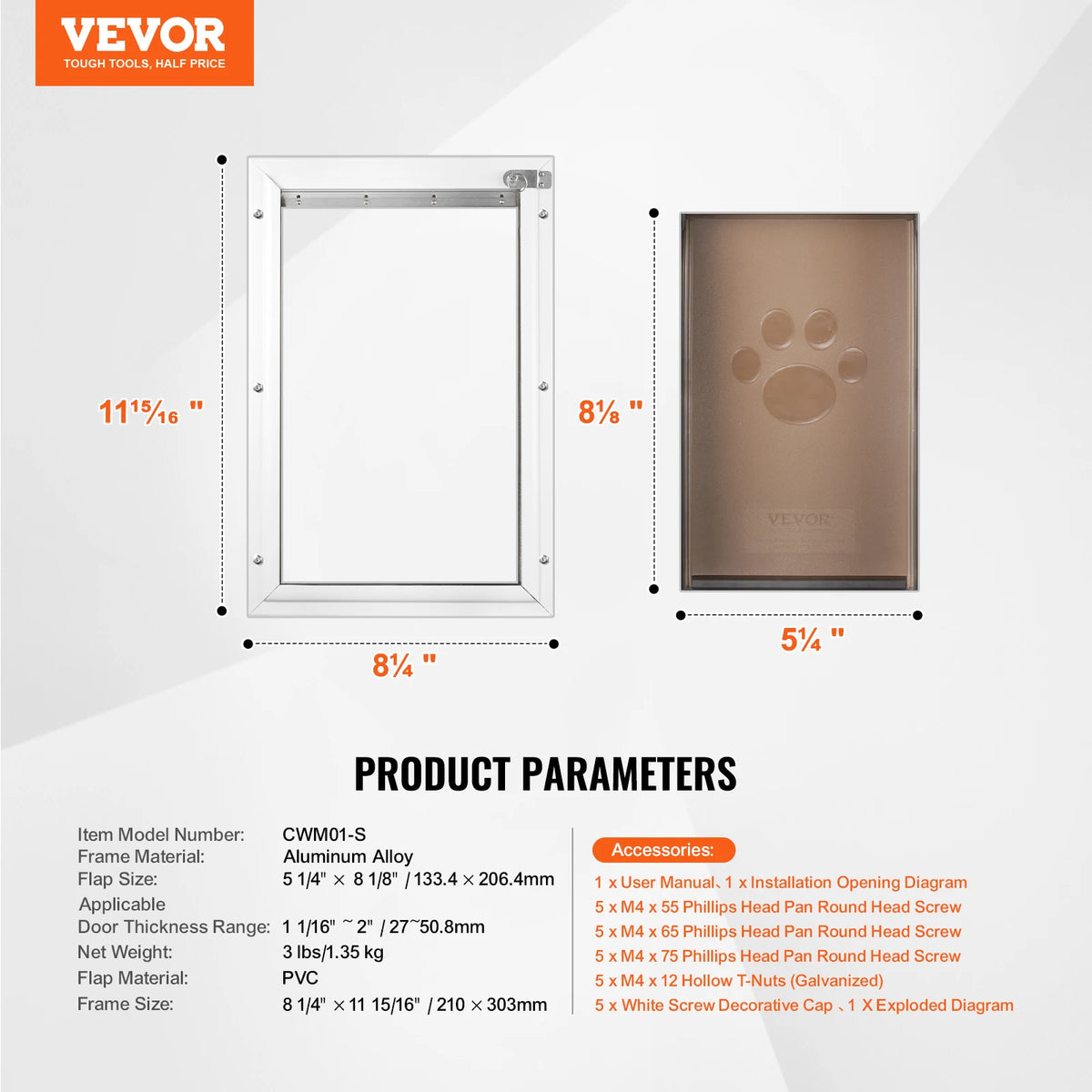 Weatherproof Aluminum Pet Door With Secure Locking Flap