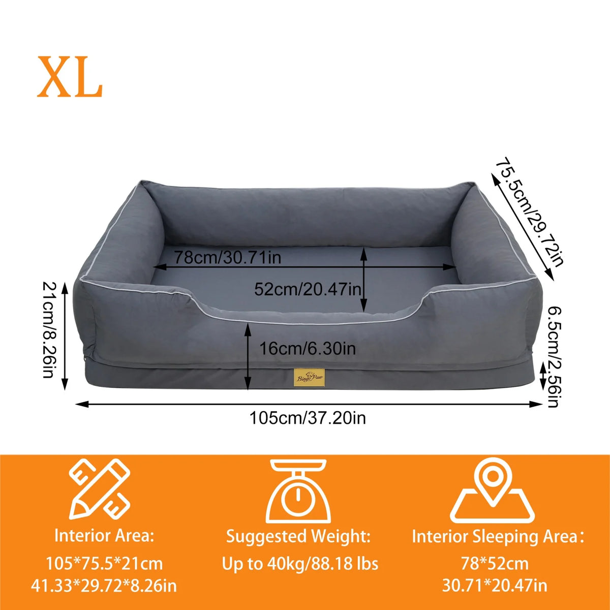 BINGOPAW Orthopedic Dog Sofa Bed With Washable Cover And Bolsters