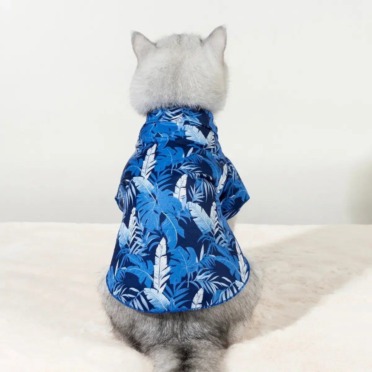 Hawaiian Style Pet Shirt, Blue Tropical Plant Print, Dog Vacation Top, All Seasons, Dogs & Cats Apparel, Husky Clothes, 1 Piece Set