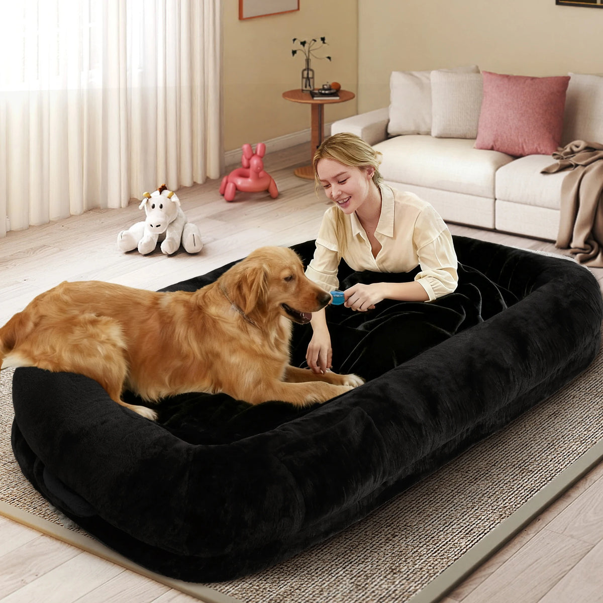 Human Sized Orthopedic Dog Bed With Removable Faux Fur Cover