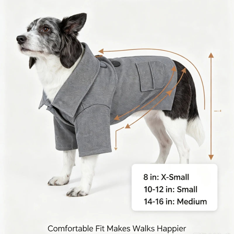 Classic Collared Wool Dog Coat With Horn Buttons Windproof Protection