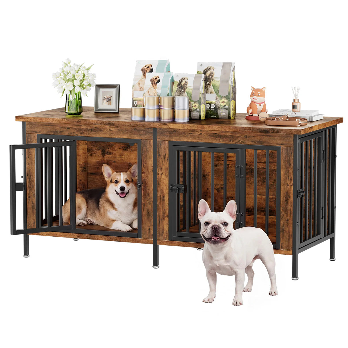 JHK Heavy Duty Wooden Double Door Dog Kennel Indoor Outdoor