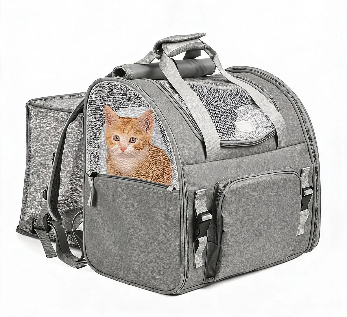 Expandable Cat Carrier Mesh Backpack With Breathable Travel Design