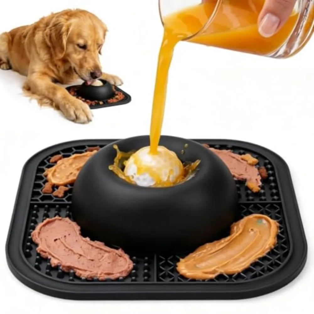 Anti-Slip Slow Feeder Dog Bowl with Interactive Rolling Ball 5/6 Cup Lick Mat for Liquid And Thick Treat Suitable for Large Medium Small Dogs And Cats Black