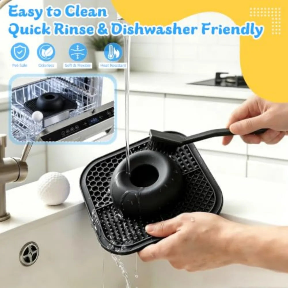 Anti-Slip Slow Feeder Dog Bowl with Interactive Rolling Ball 5/6 Cup Lick Mat for Liquid And Thick Treat Suitable for Large Medium Small Dogs And Cats Black