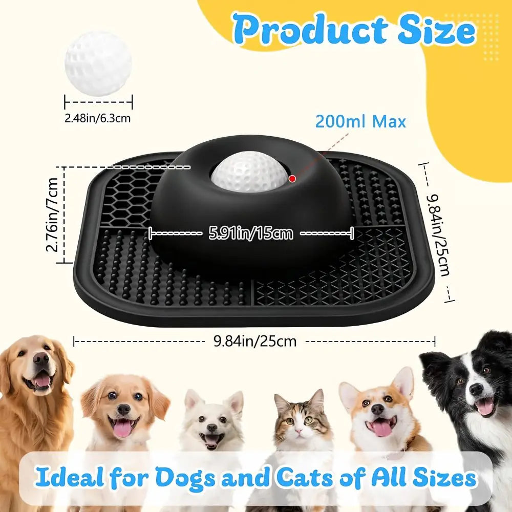 Anti-Slip Slow Feeder Dog Bowl with Interactive Rolling Ball 5/6 Cup Lick Mat for Liquid And Thick Treat Suitable for Large Medium Small Dogs And Cats Black