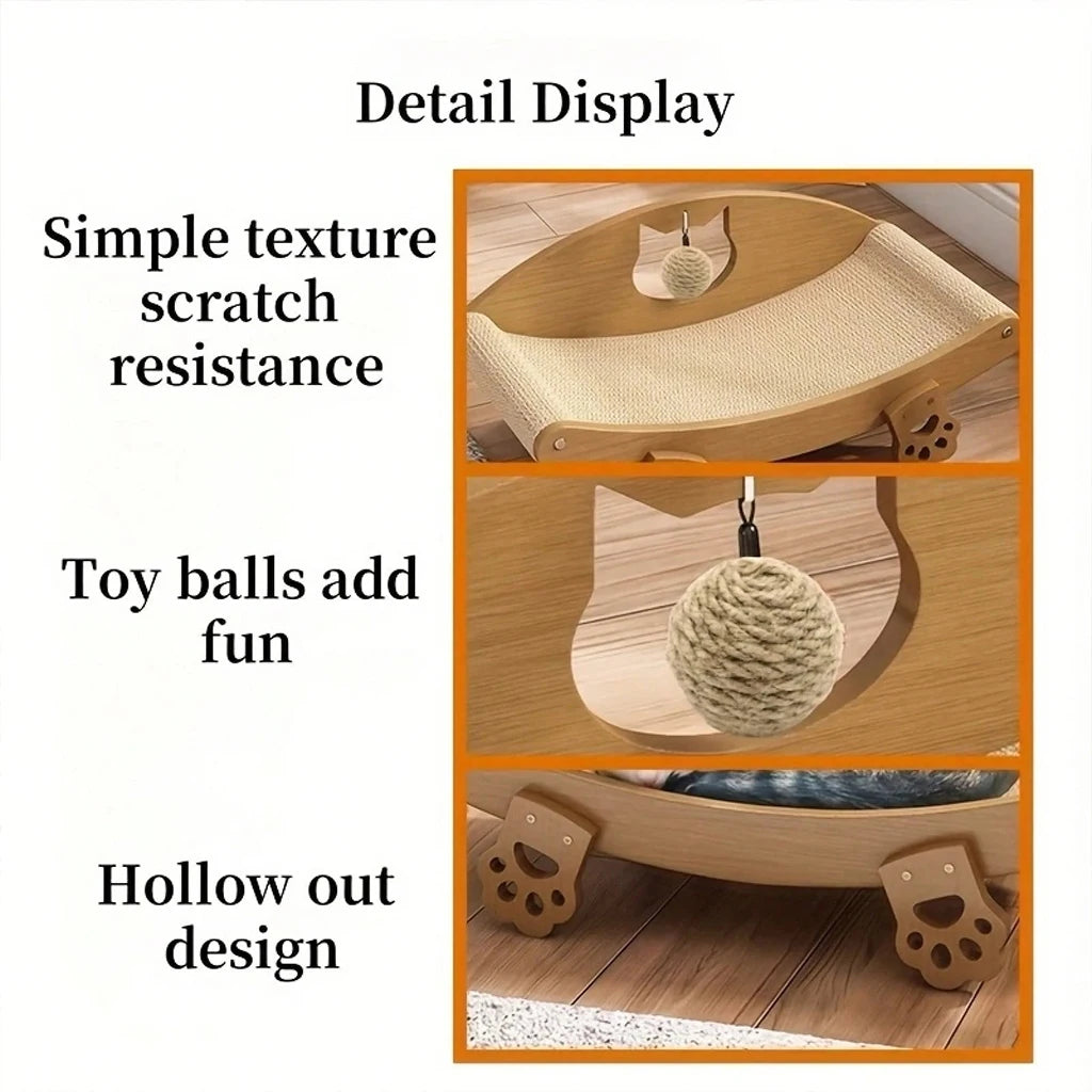 Wooden Frame Sisal Cat Scratcher Bed With Durable Woven Surface