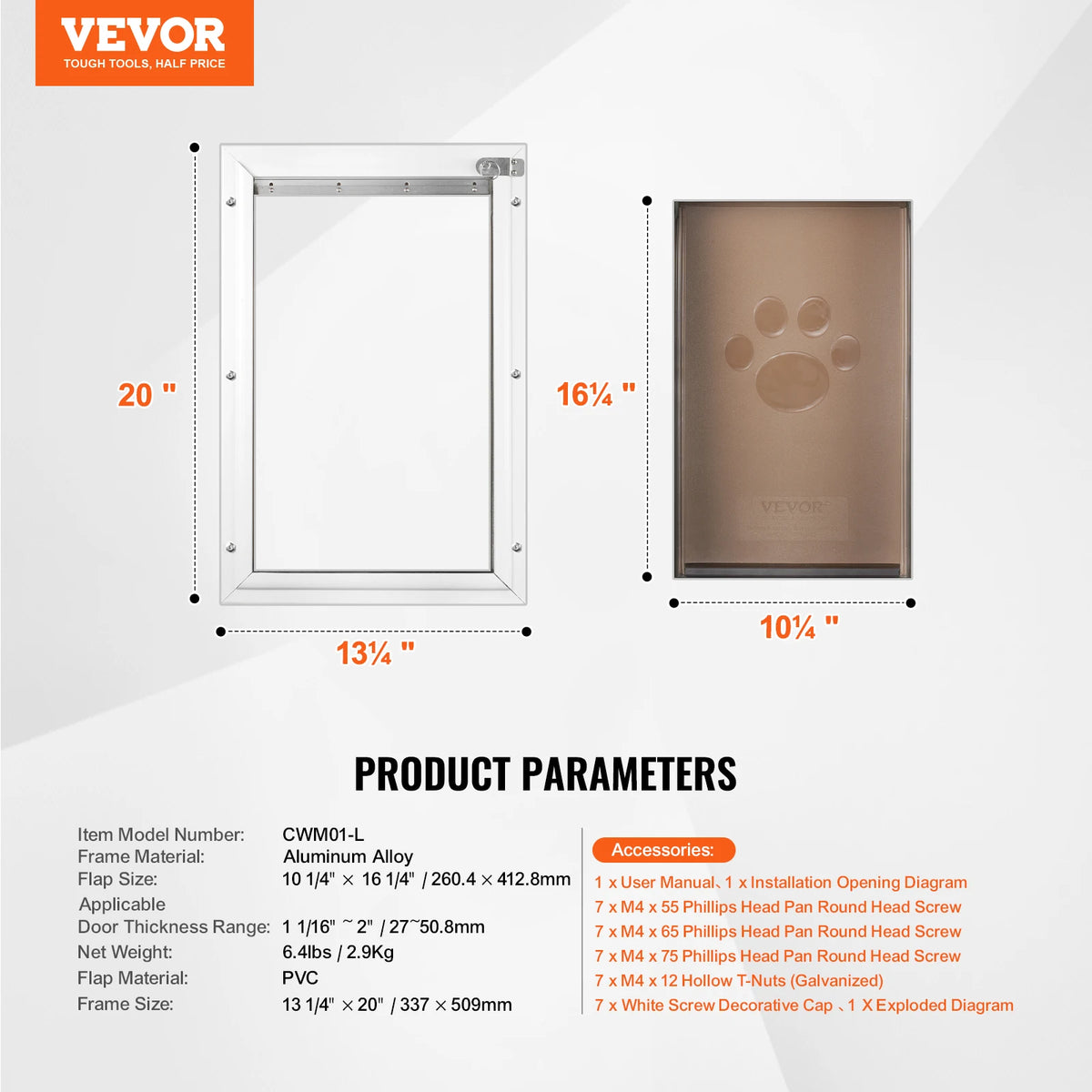 Weatherproof Aluminum Pet Door With Secure Locking Flap