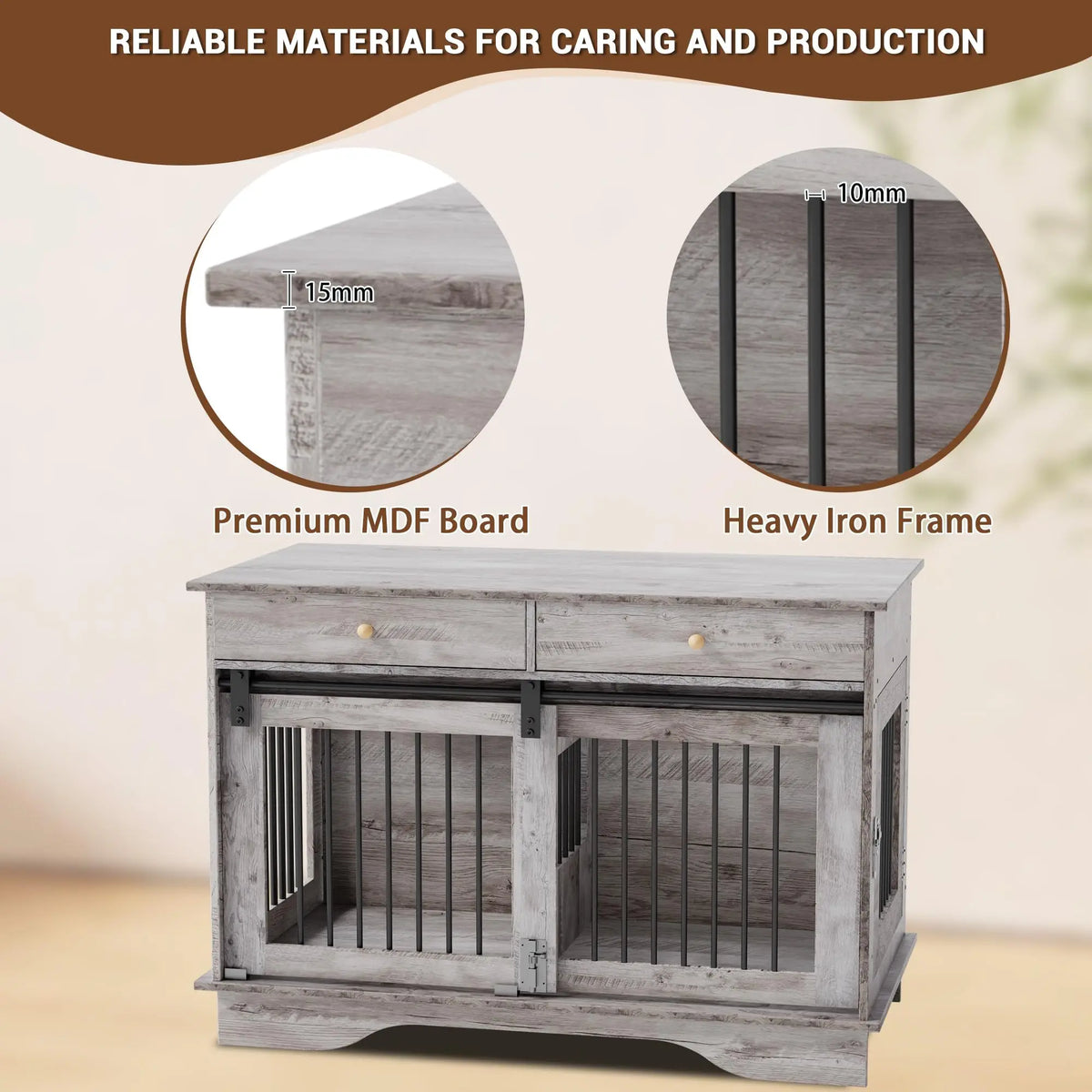 Stylish Furniture Style Indoor Dog Crate With Storage Drawers