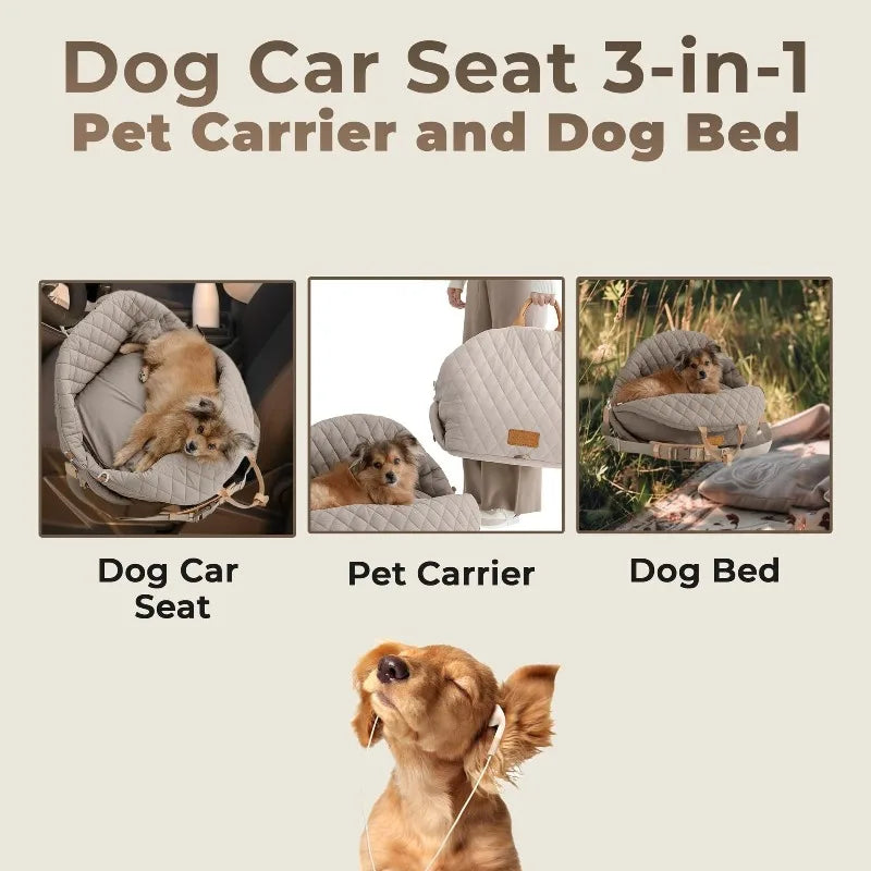 3‑in‑1 Dog Car Booster Seat for Small Dogs, Travel Carrier Car Dog Bed Pet Mat, Washable Cover Non‑Slip Bottom Multifunctional Pet Travel Accessory