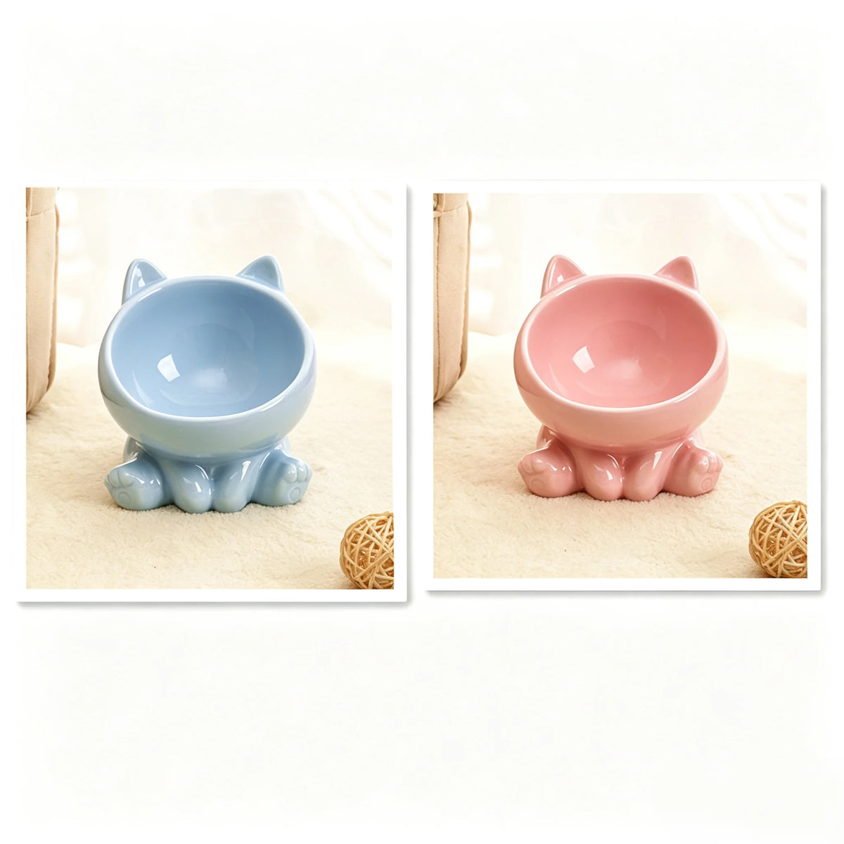 Ceramic Cat Food Bowl With Neck Guard And Oblique Rim
