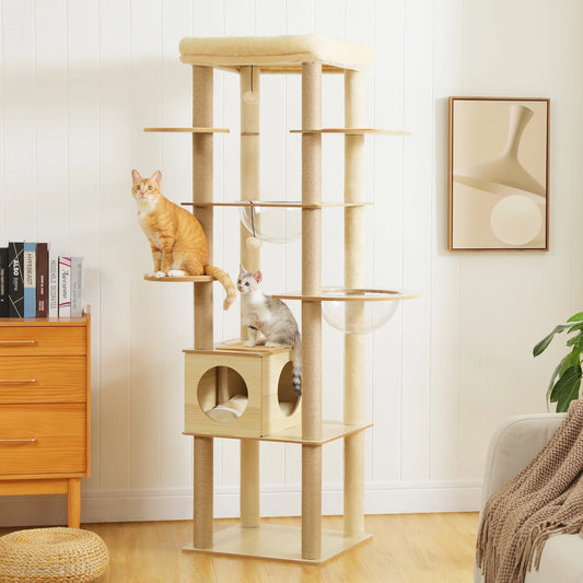 PAWZ Indoor Wooden Cat Tree Tower With Hammock And Posts