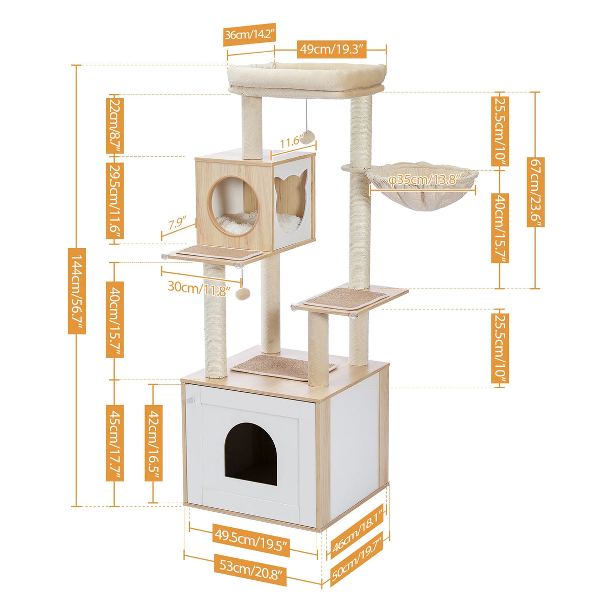 PAWZ Indoor Wooden Cat Tree Tower With Hammock And Posts