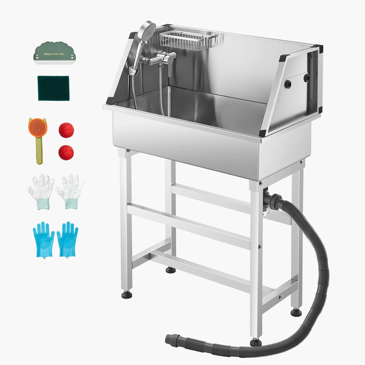 VEVOR Stainless Steel Dog Washing Station With Faucet Storage Rack