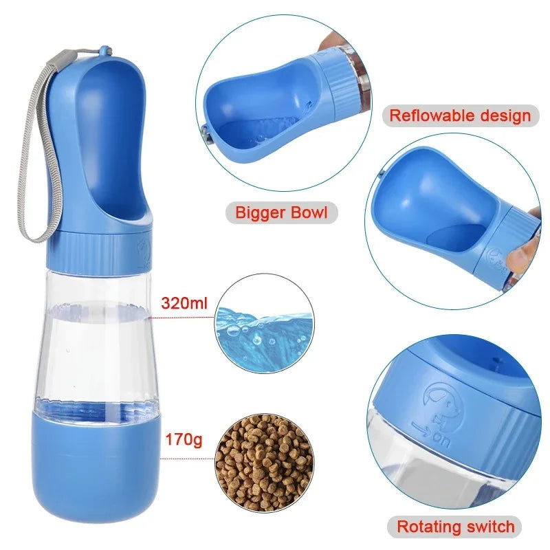Travel Glass Pet Water Bottle With Integrated Food Container