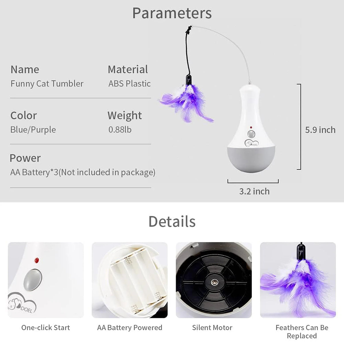 Automatic Rotating Cat Feather Toy Interactive Indoor Play Teaser