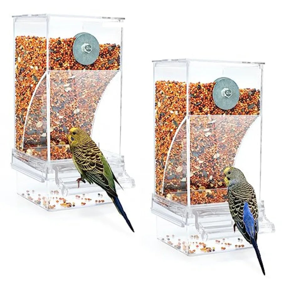 Acrylic Auto Bird Feeder, No Mess Design, Large Capacity, for Budgies Cockatiels Lovebirds, Indoor Home Daily Feeding Tool