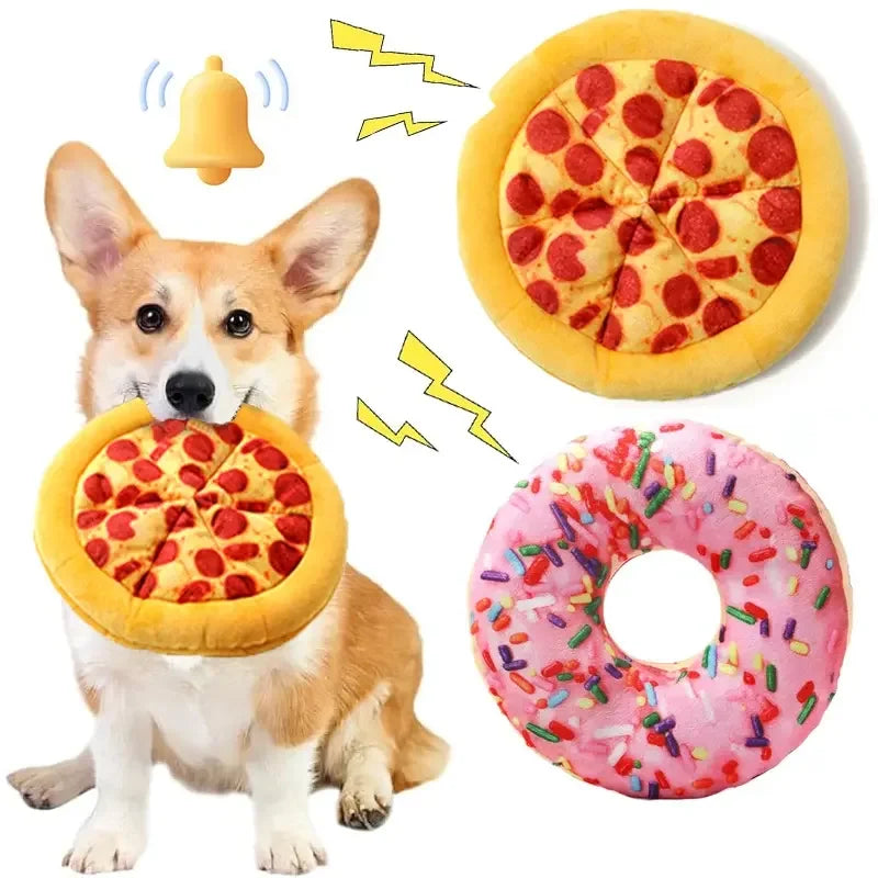 Interactive Squeaky Plush Dog Toy With Pizza Design For Dogs