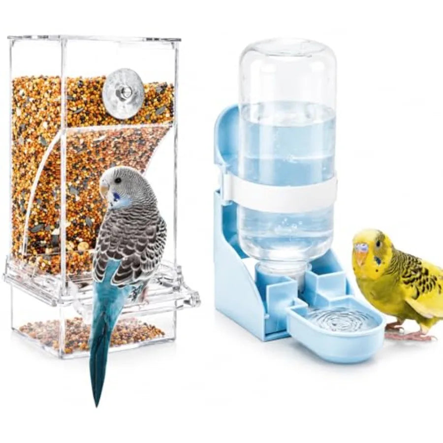 Acrylic Auto Bird Feeder, No Mess Design, Large Capacity, for Budgies Cockatiels Lovebirds, Indoor Home Daily Feeding Tool
