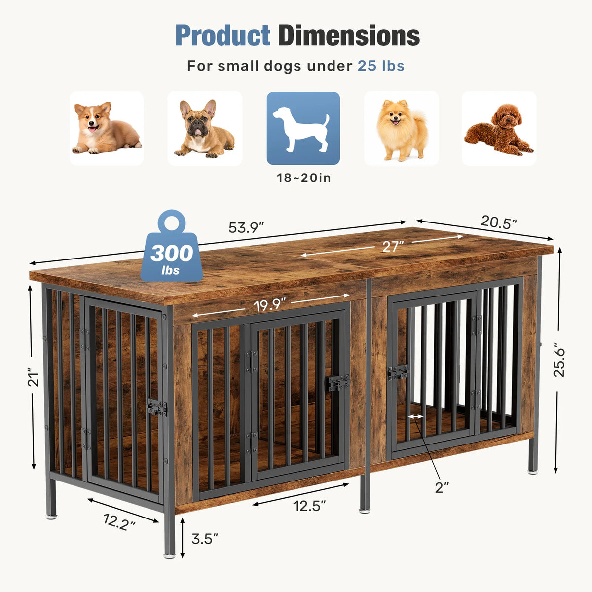 JHK Heavy Duty Wooden Double Door Dog Kennel Indoor Outdoor
