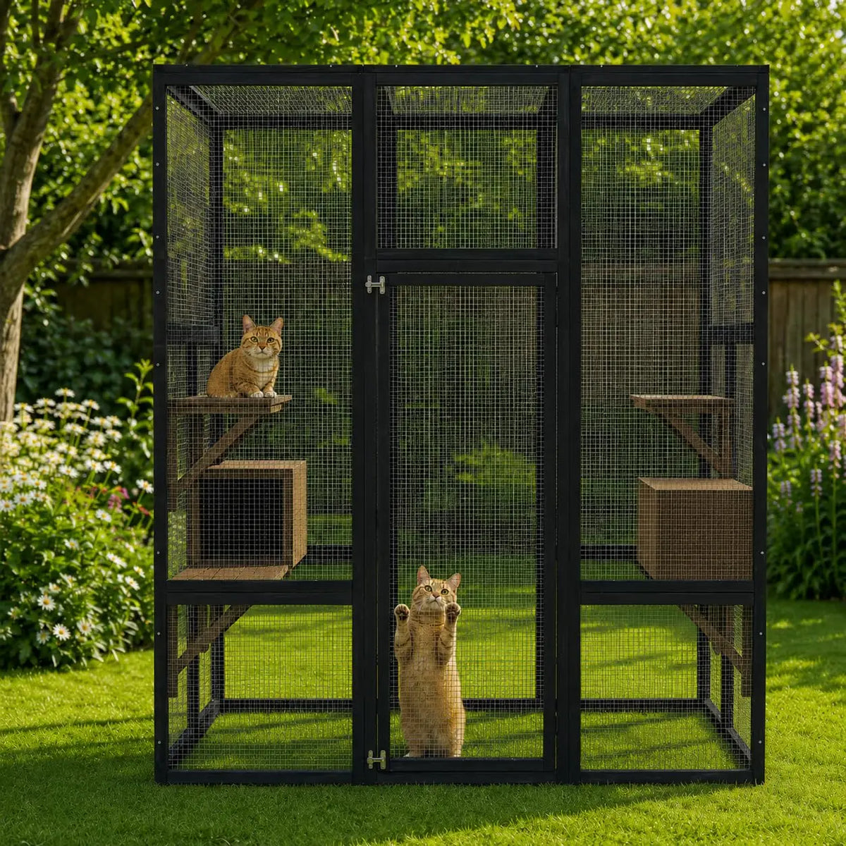 HiMISS Outdoor Wooden Catio Cat Enclosure With Waterproof Roof