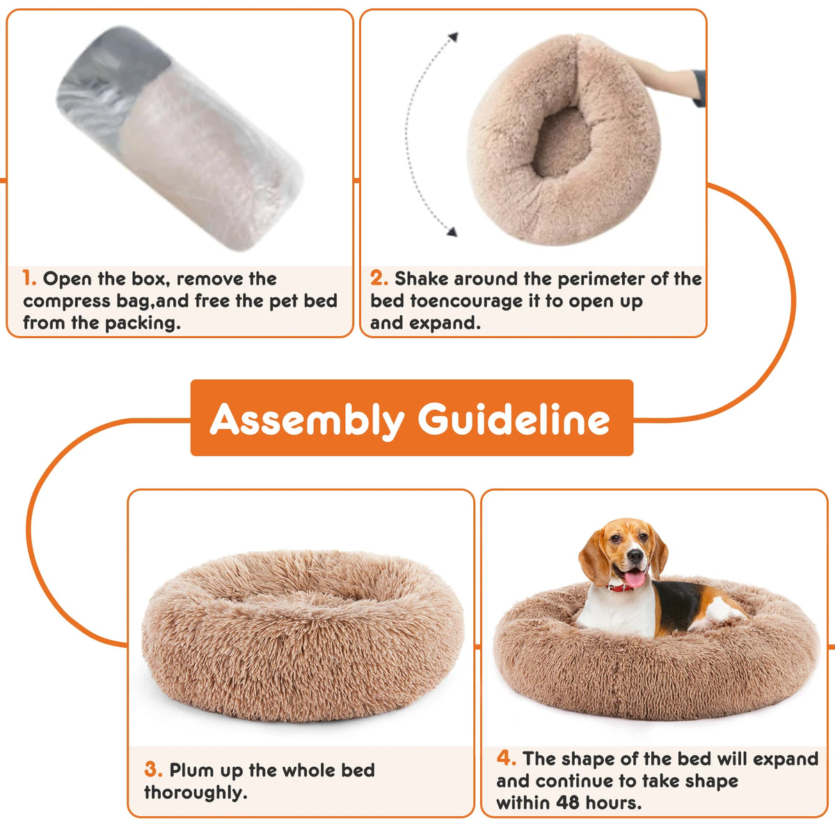 JHK Calming Round Dog Bed Plush Faux Fur Comfort Cushion