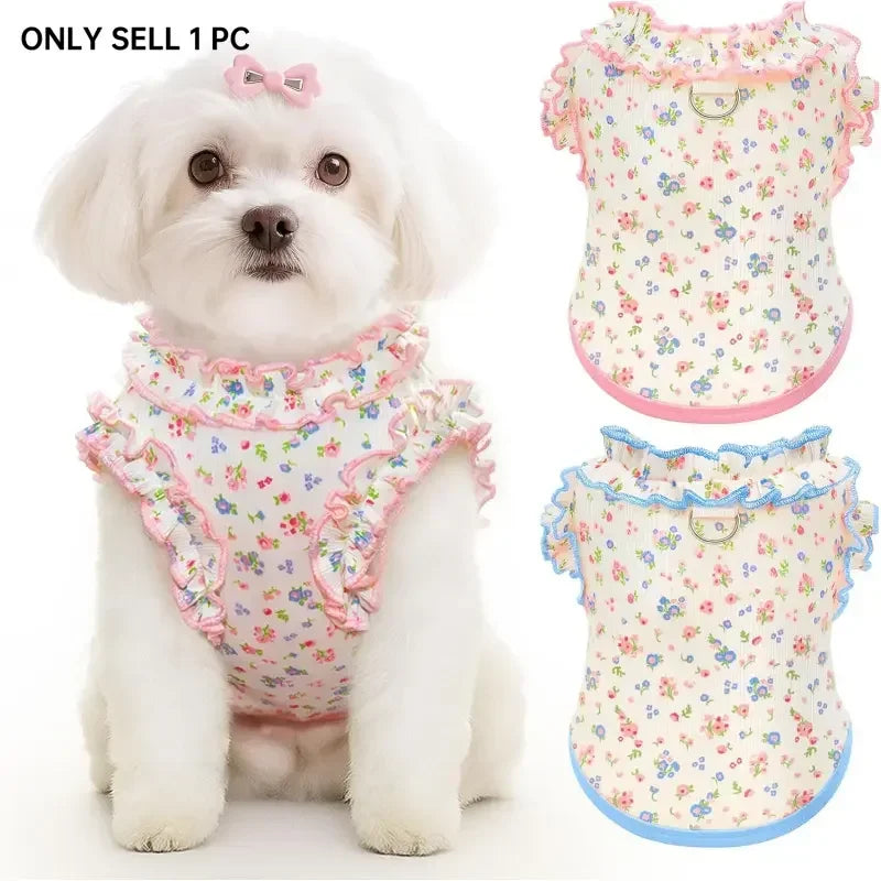 1 breathable summer shirt for small dogs, with ruffled sleeves, elastic pet T-shirt, Puppy Clothes, suitable for puppies, Sphynx cats, kittens, French Bulldogs, Dachshunds
