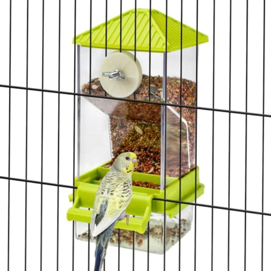 Acrylic Auto Bird Feeder, No Mess Design, Large Capacity, for Budgies Cockatiels Lovebirds, Indoor Home Daily Feeding Tool