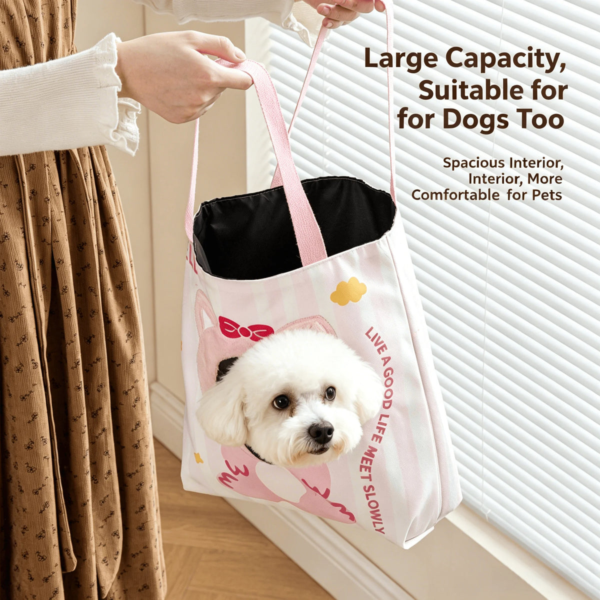 Breathable Canvas Cat Travel Carrier Tote Bag For Pets