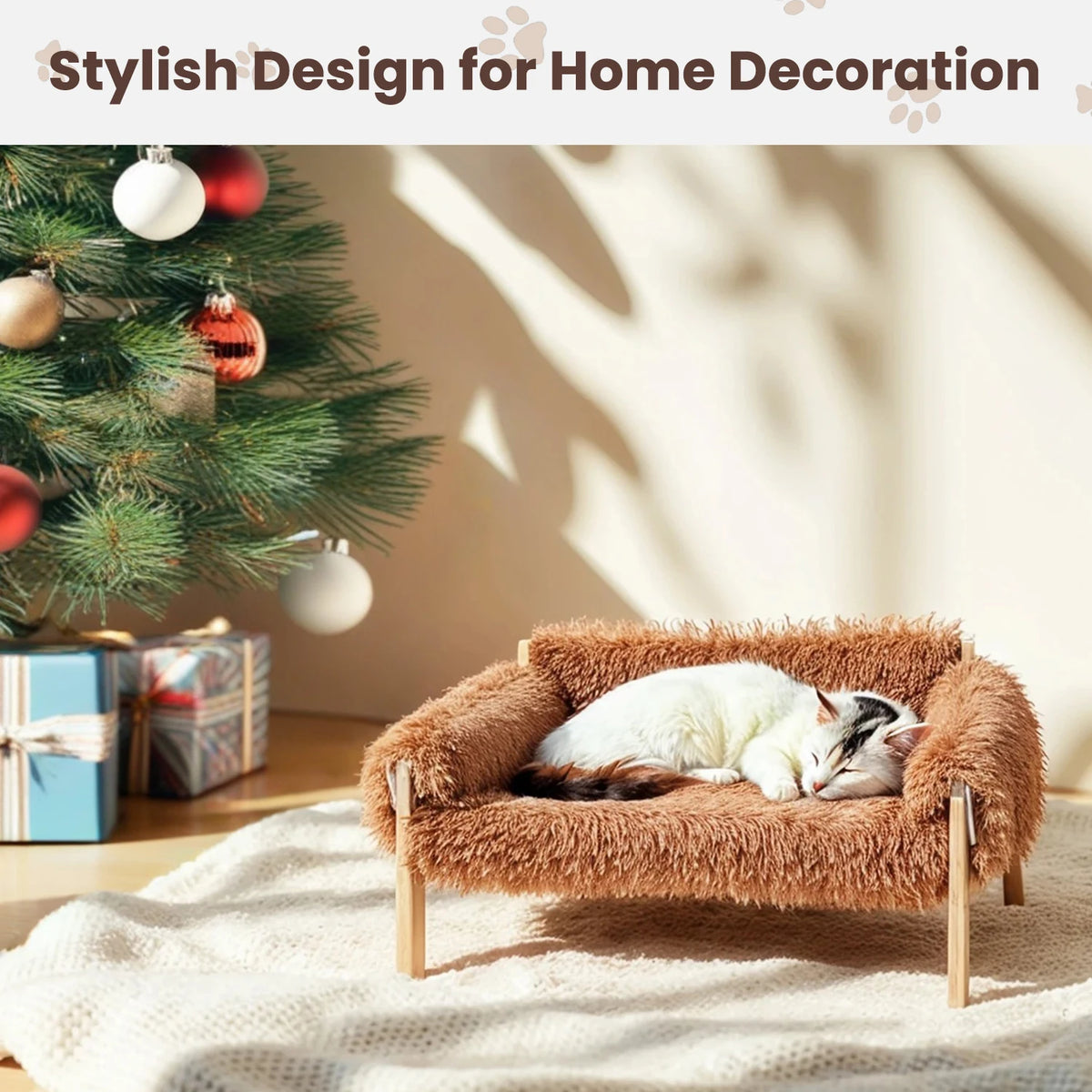 Elevated Plush Cat Sofa Bed Sturdy Wooden Frame Furniture