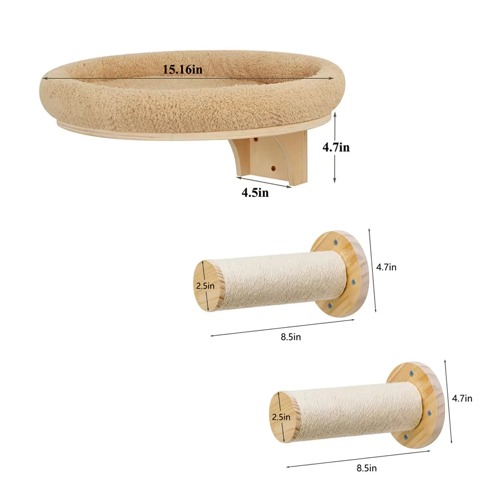 CWV Wall Mounted Pine Wood Cat Hammock With Scratching Post