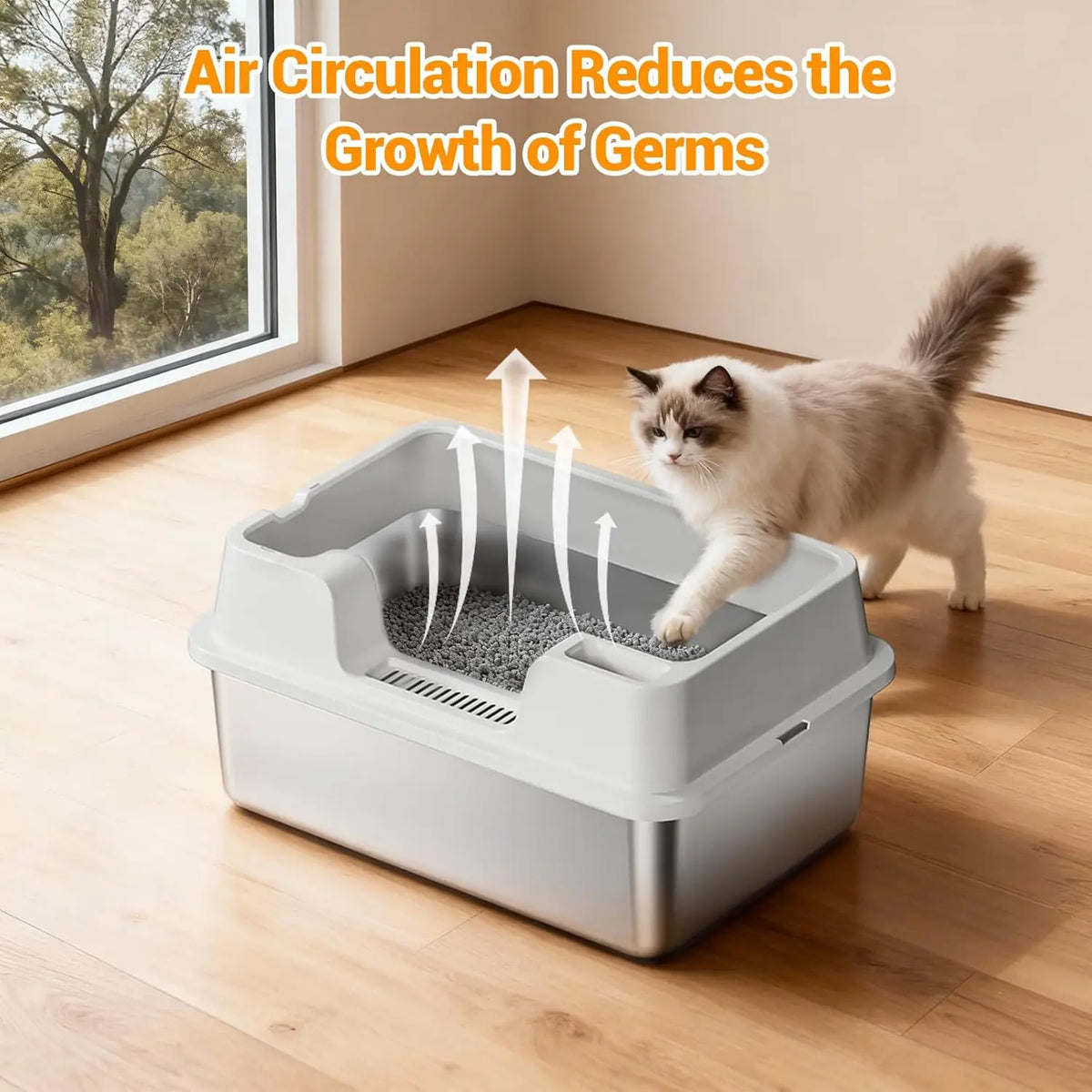 HiMISS Enclosed Stainless Steel Cat Litter Box With High Walls