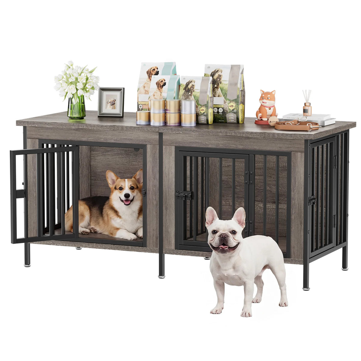 JHK Heavy Duty Wooden Double Door Dog Kennel Indoor Outdoor