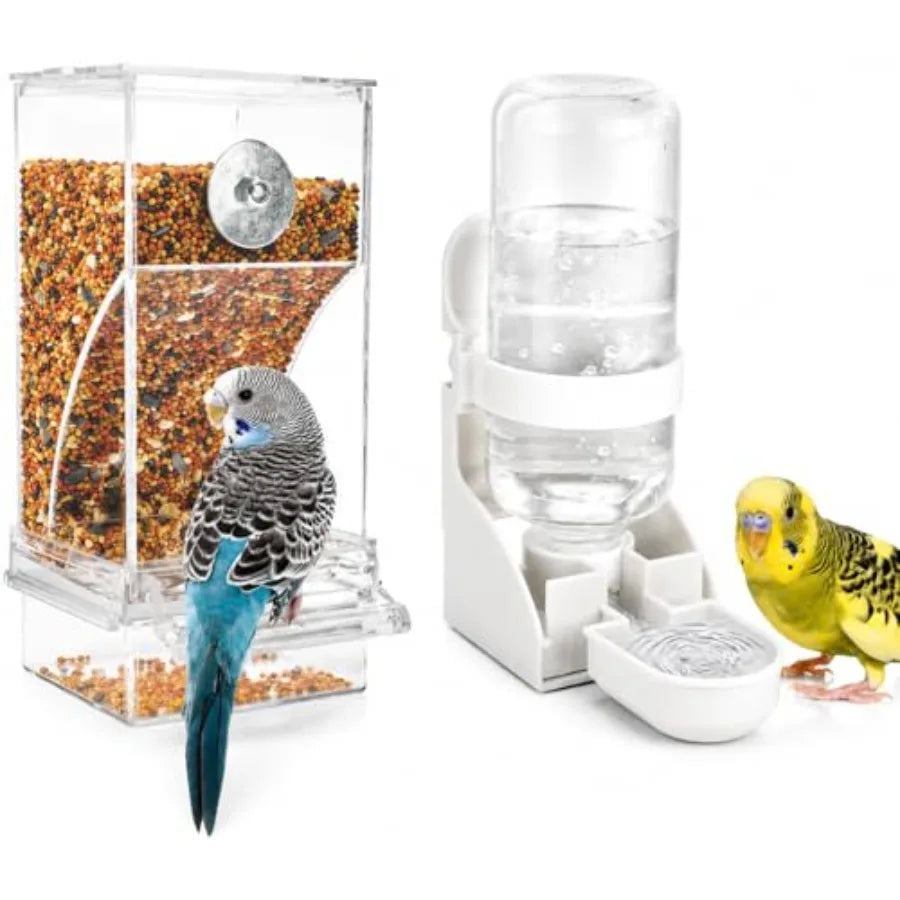 Acrylic Auto Bird Feeder, No Mess Design, Large Capacity, for Budgies Cockatiels Lovebirds, Indoor Home Daily Feeding Tool