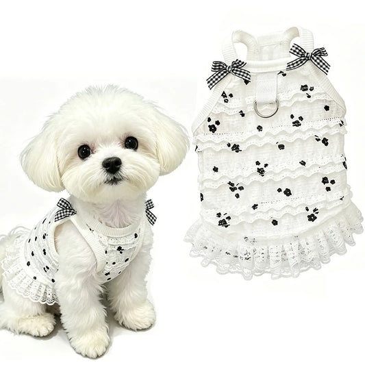 Spring Bowknot Lace Sleeveless Vest Dress for Dogs and Cats