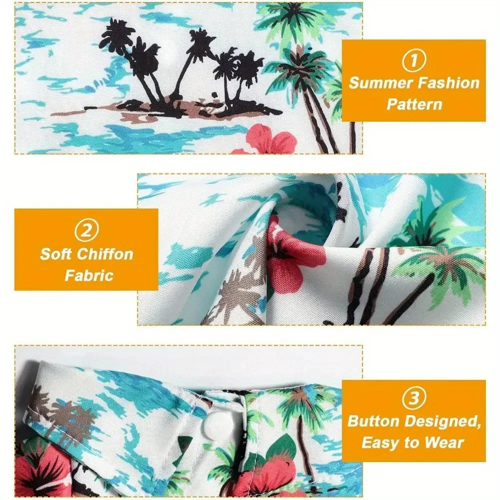 Set of 4 Pet Summer Shirts Hawaiian Style Dog T-Shirts Floral Coconut Tree Printed Puppy Shirt Summer Beach Dog Apparel Cat Outfit Shirt Breathable Pet Cool Clothes for Small To Medium Pets Halloween