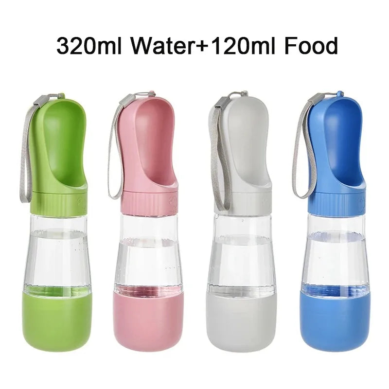 Travel Glass Pet Water Bottle With Integrated Food Container
