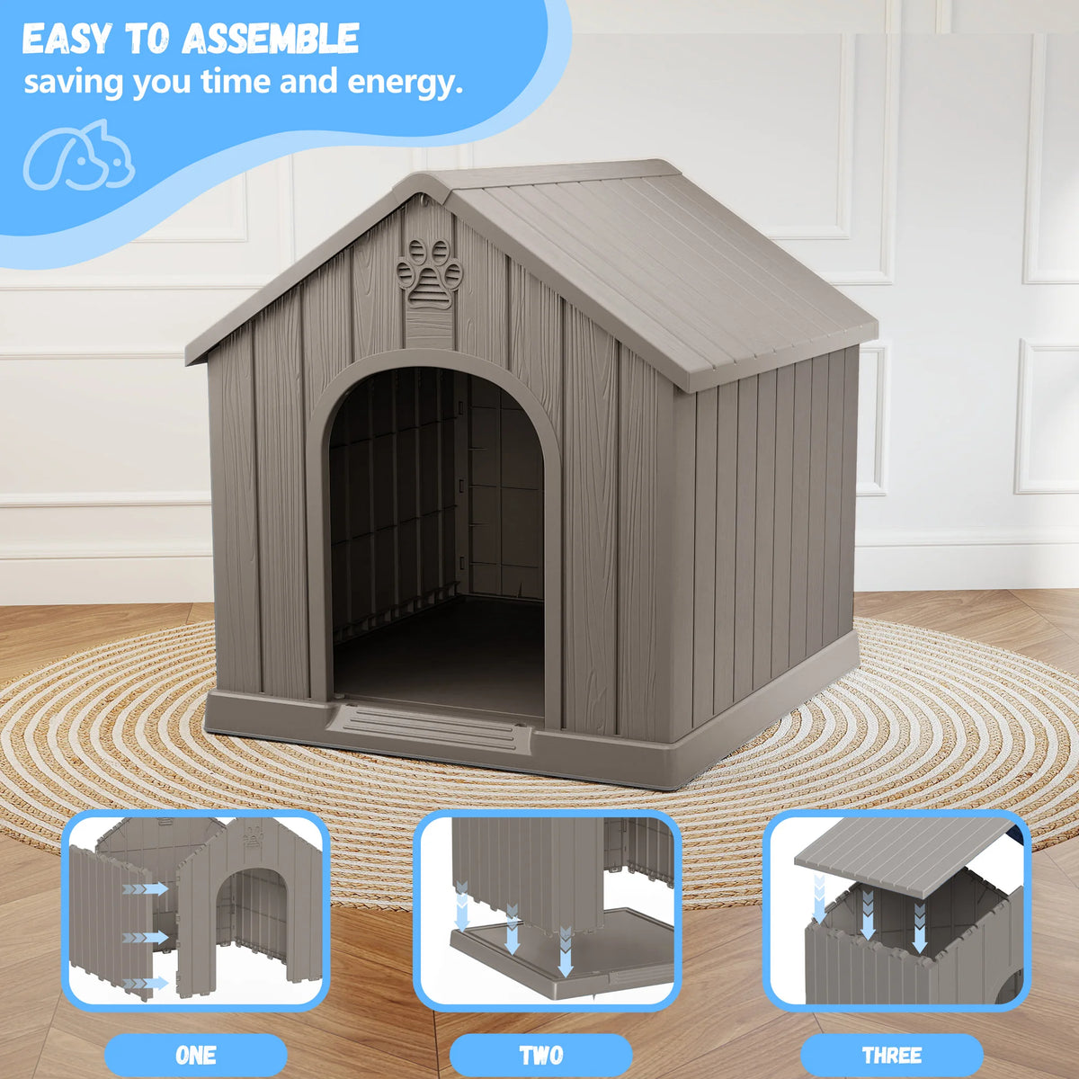 Weather Resistant Plastic Dog House For Outdoor Backyard Patio