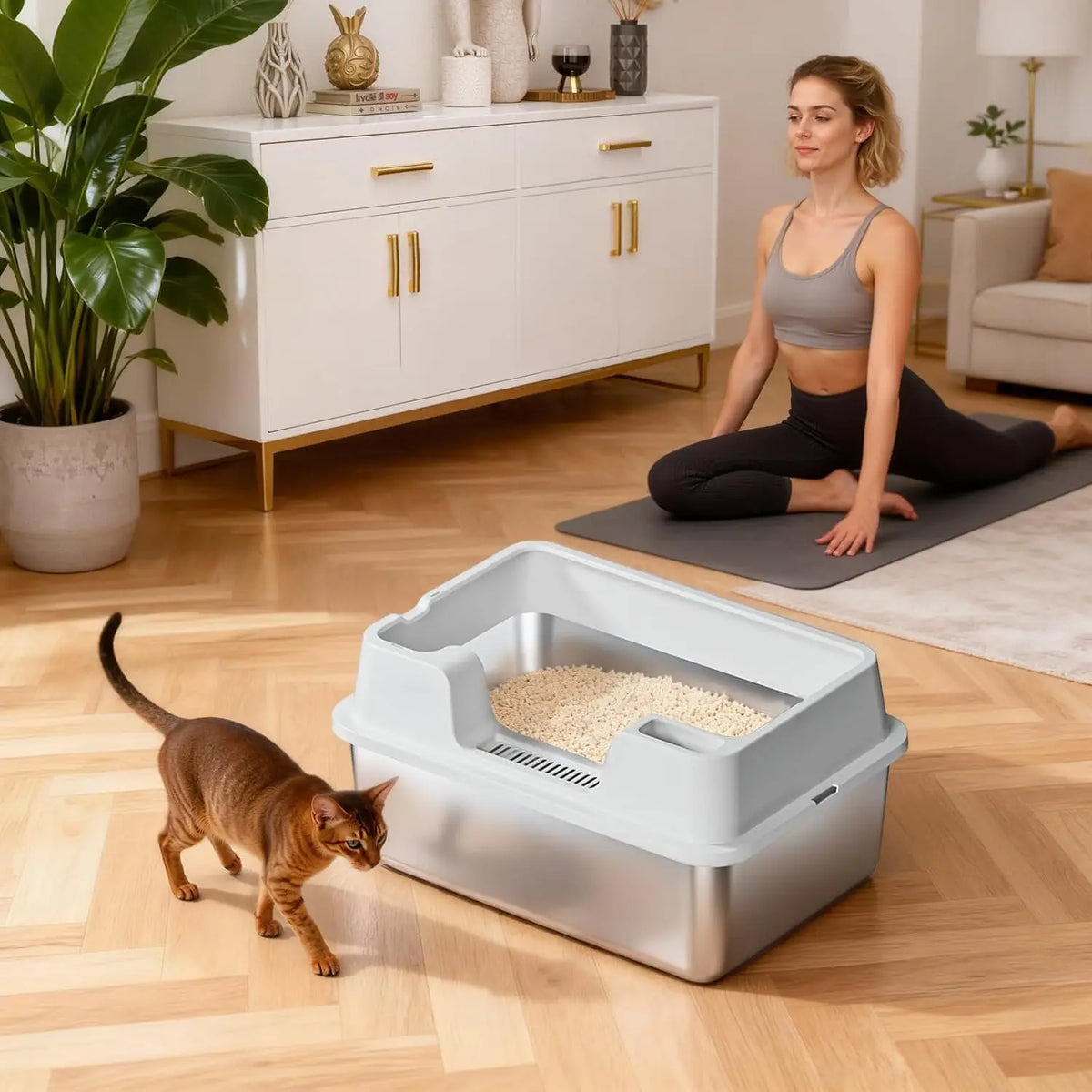HiMISS Enclosed Stainless Steel Cat Litter Box With High Walls