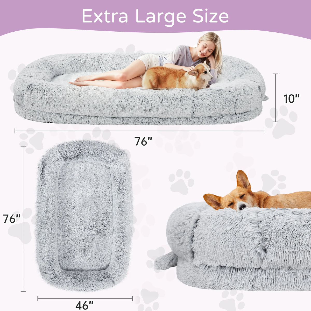Human Sized Orthopedic Dog Bed With Removable Faux Fur Cover