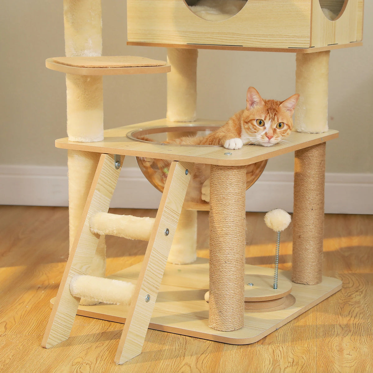 PAWZ Indoor Wooden Cat Tree Tower With Hammock And Posts