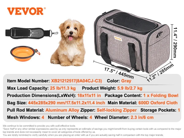 Breathable Wheeled Pet Carrier Backpack With Telescopic Handle And Wheels