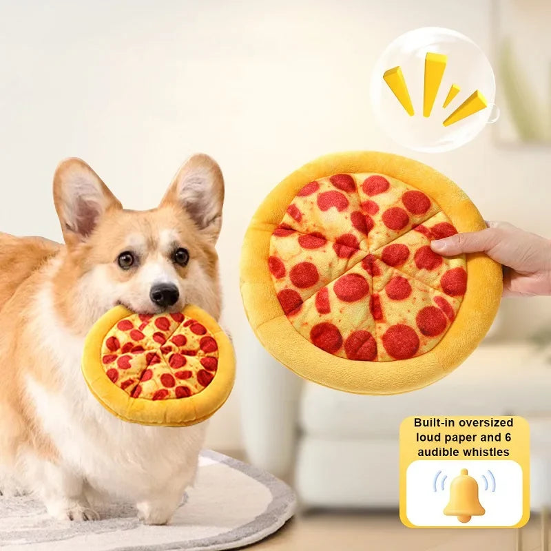 Interactive Squeaky Plush Dog Toy With Pizza Design For Dogs