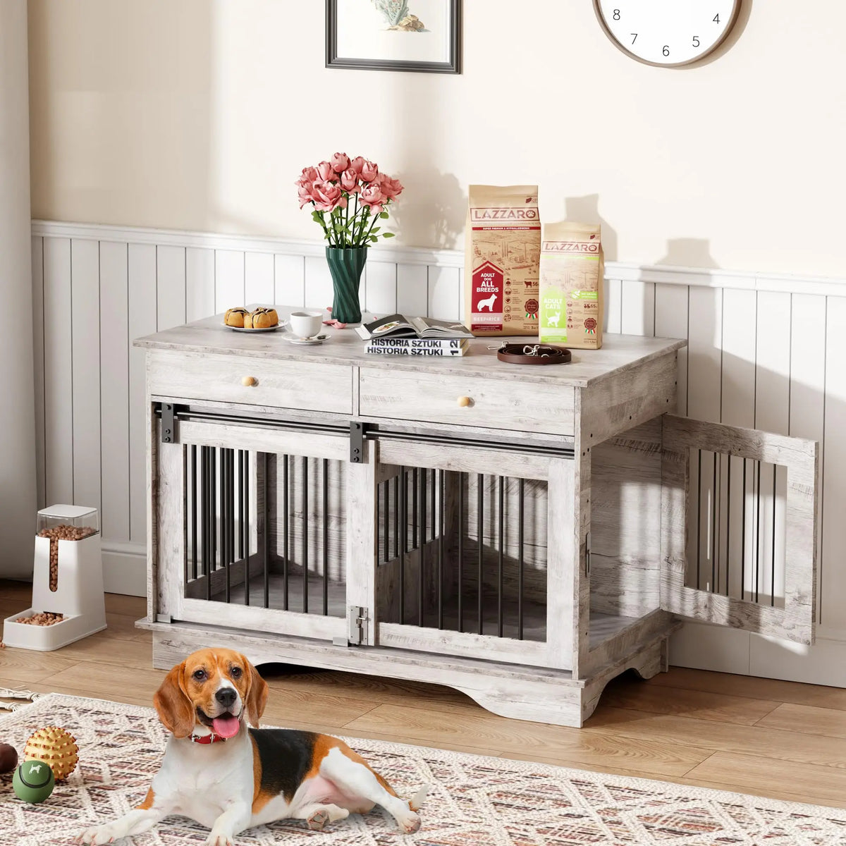 Stylish Furniture Style Indoor Dog Crate With Storage Drawers