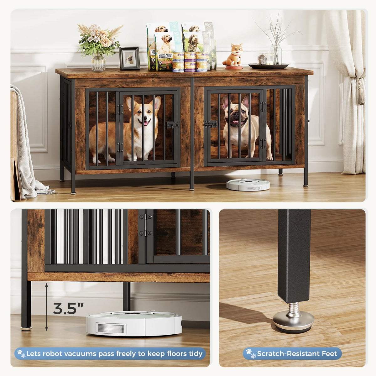 JHK Heavy Duty Wooden Double Door Dog Kennel Indoor Outdoor