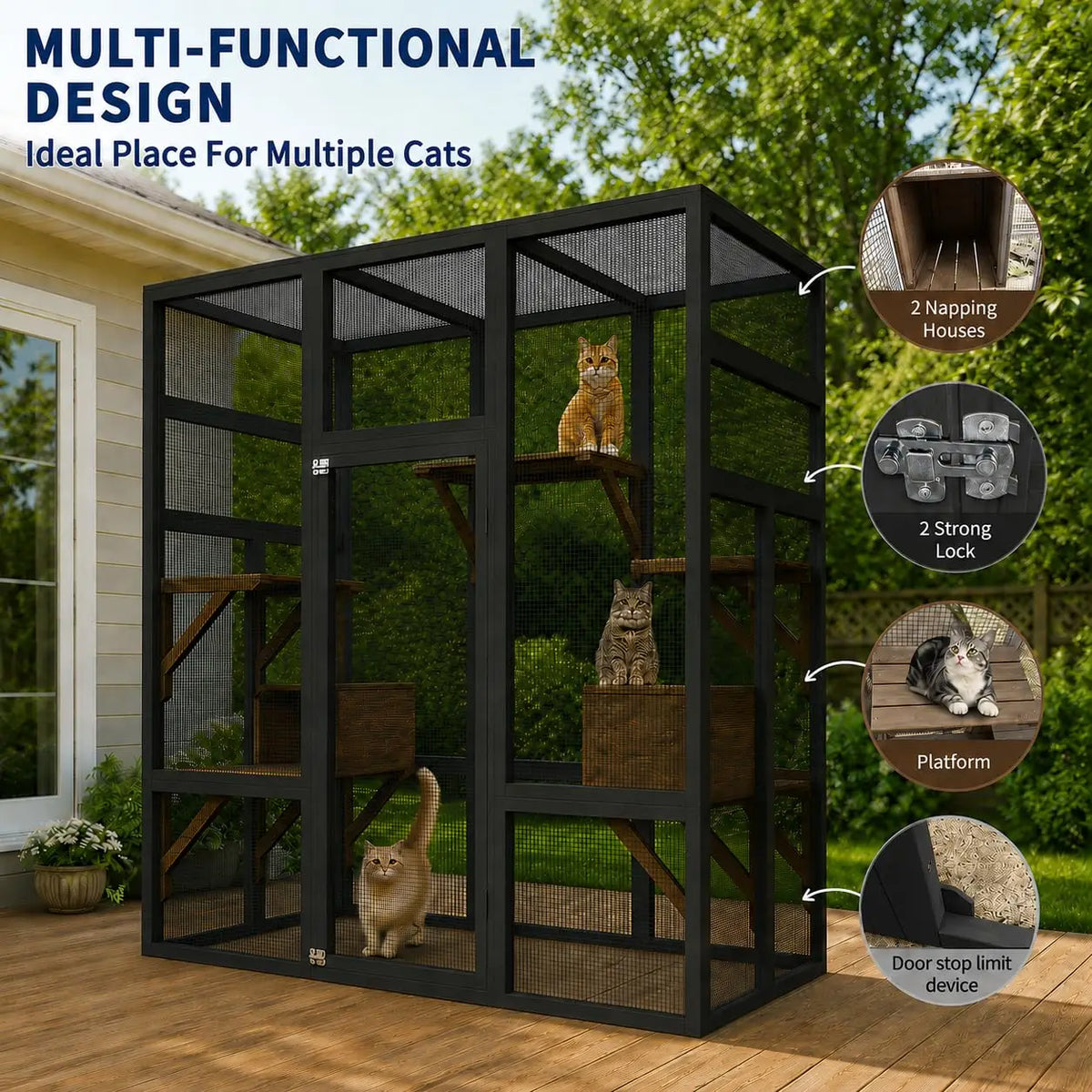 HiMISS Outdoor Wooden Catio Cat Enclosure With Waterproof Roof